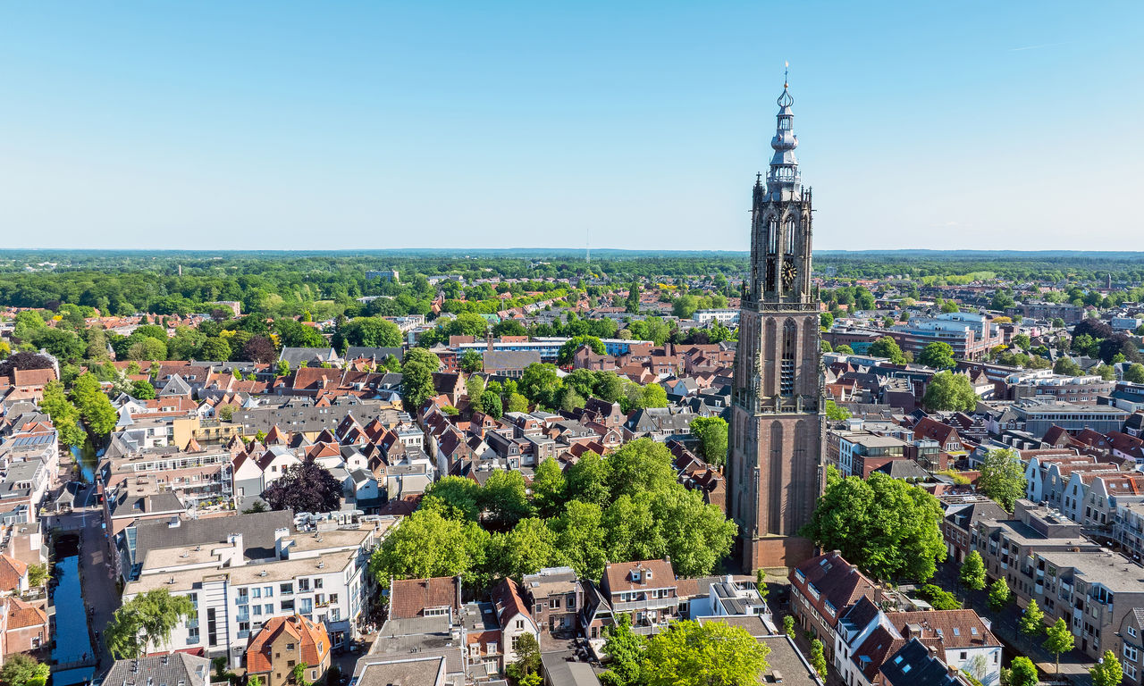 Aerial  from the city Amersfoort with the Elleboog church in the Netherlands