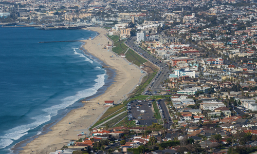 Redondo Beach and Torrance Beach in Los Angeles County, Southern California, aerial view looking north.
