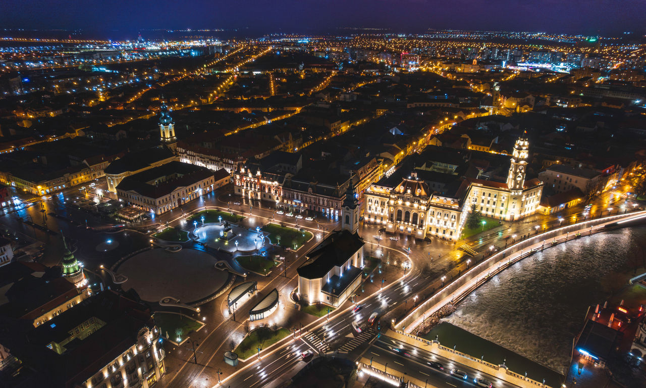 Oradea romania tourism aerial a mesmerizing aerial view of a historic European city illuminated at night